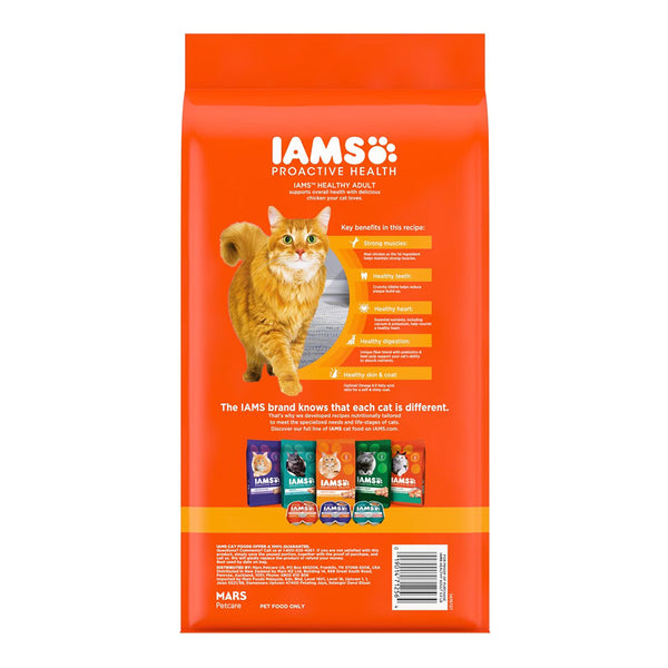 Back of IAMS Proactive Health Adult Dry Cat Food Chicken 3.5-lb