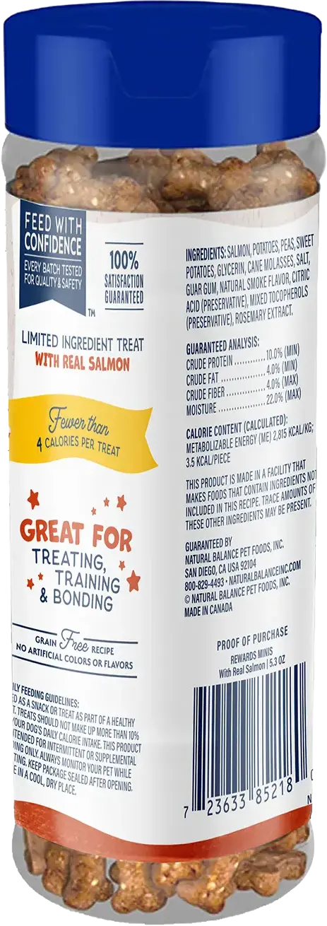 Back of Natural Balance Pet Foods Rewards Minis Soft & Meaty Dog Treats Salmon 5.3-oz