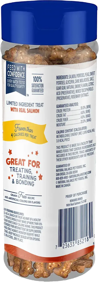 Back of Natural Balance Pet Foods Rewards Minis Soft & Meaty Dog Treats Salmon 5.3-oz
