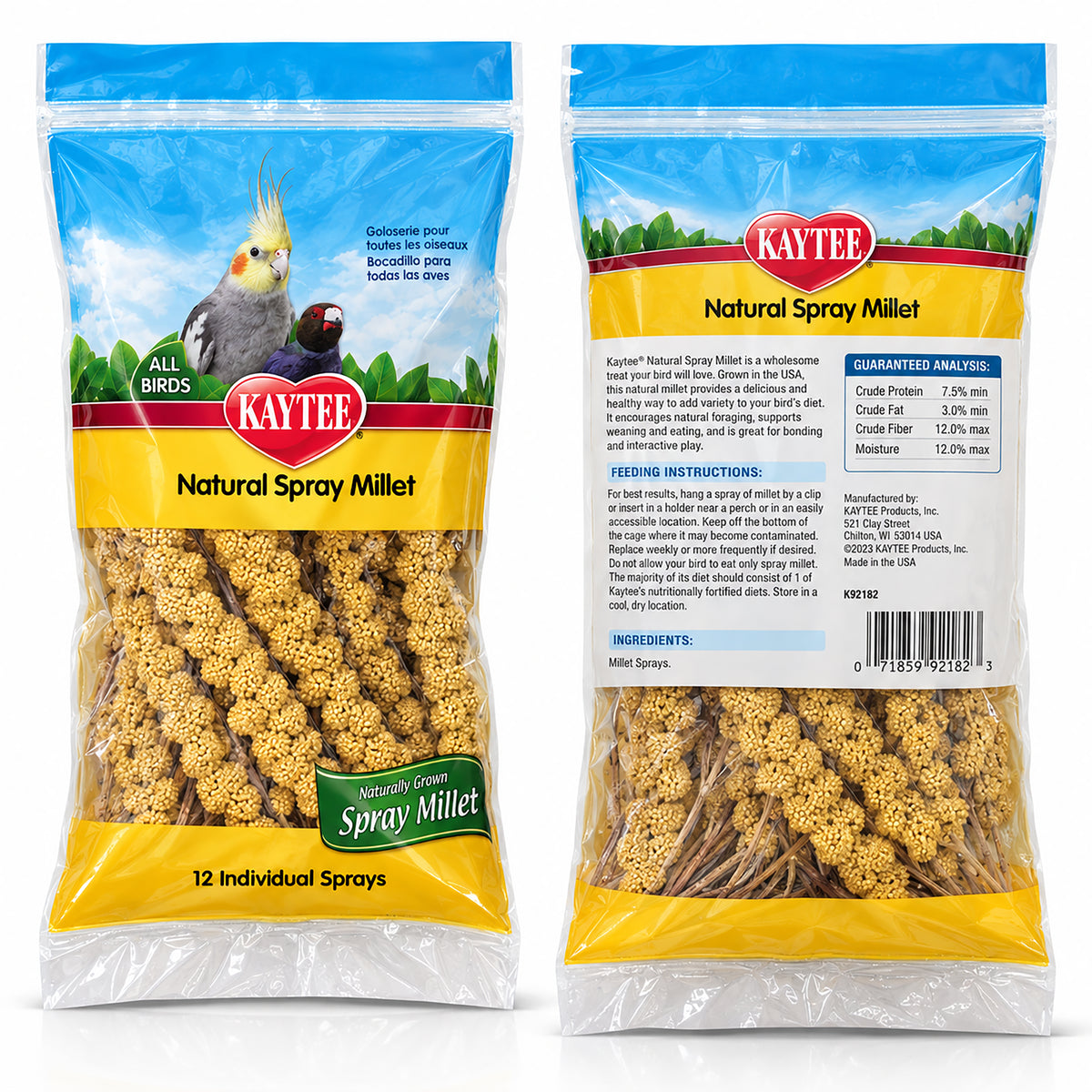 Back of Kaytee Natural Spray Millet Bird Treats 2 Pack