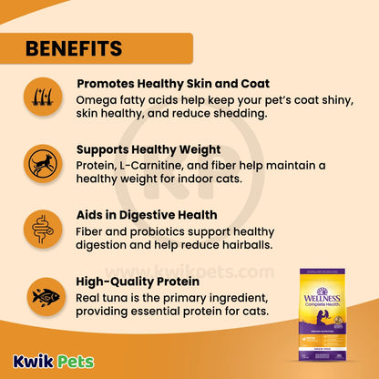 Benefits of Wellness Complete Health Grain-Free Indoor Adult Dry Cat Food Deboned Chicken & Chicken Meal Recipe 5.5-lb