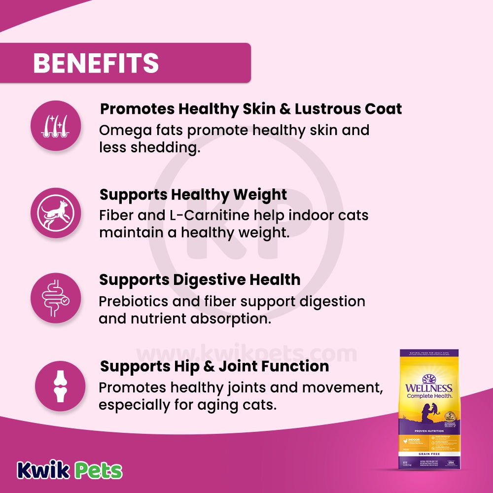 Benefits of Wellness Complete Health Grain-Free Indoor Adult Dry Cat Food Salmon & Herring Meal Recipe 5.5-lb