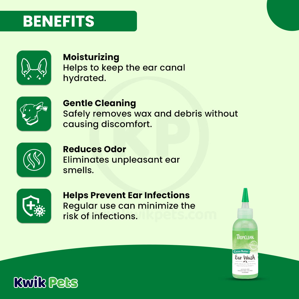 Benefits of TropiClean Alcohol Free Ear Wash for Dogs & Cats 4-oz