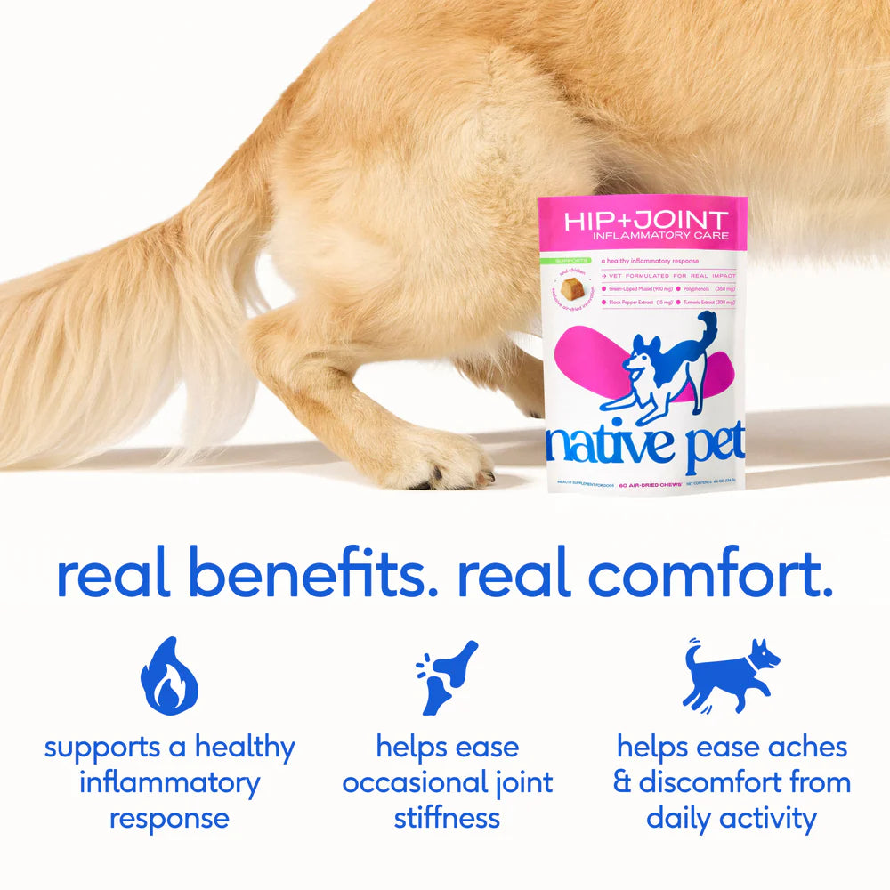 Native Pet Hip & Joint Inflammatory Care Chews Supplement for Dogs 30 Count, Kwik Pets