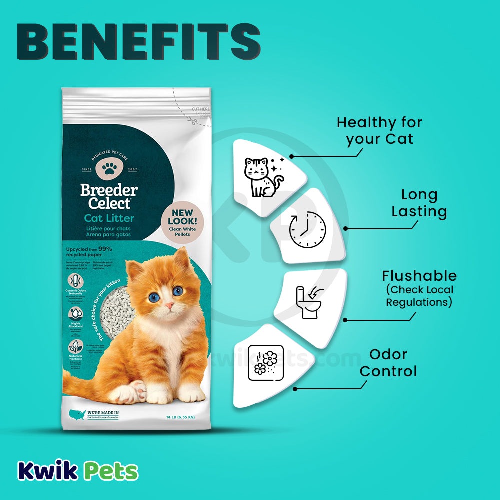 Benefits of Breeder Celect Recycled Paper Cat Litter 14-lb