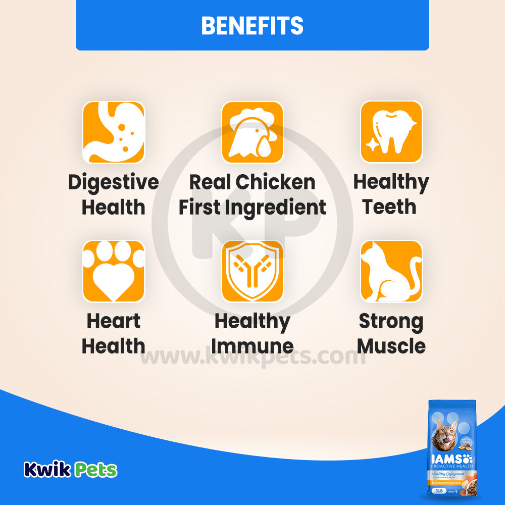 Benefits of IAMS ProActive Health Healthy Enjoyment Adult Dry Cat Food Chicken & Salmon 3-lb