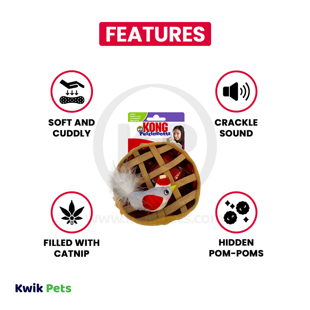 Features of KONG Holiday Puzzlements Pie Cat Toy, One Size