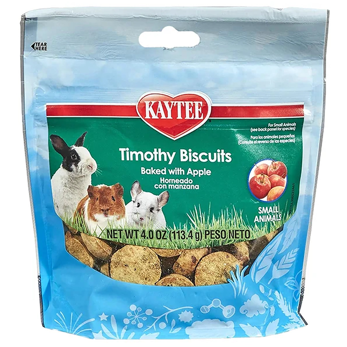 Front of Kaytee Timothy Biscuits Baked with Apple Small Animal Treats 4-oz