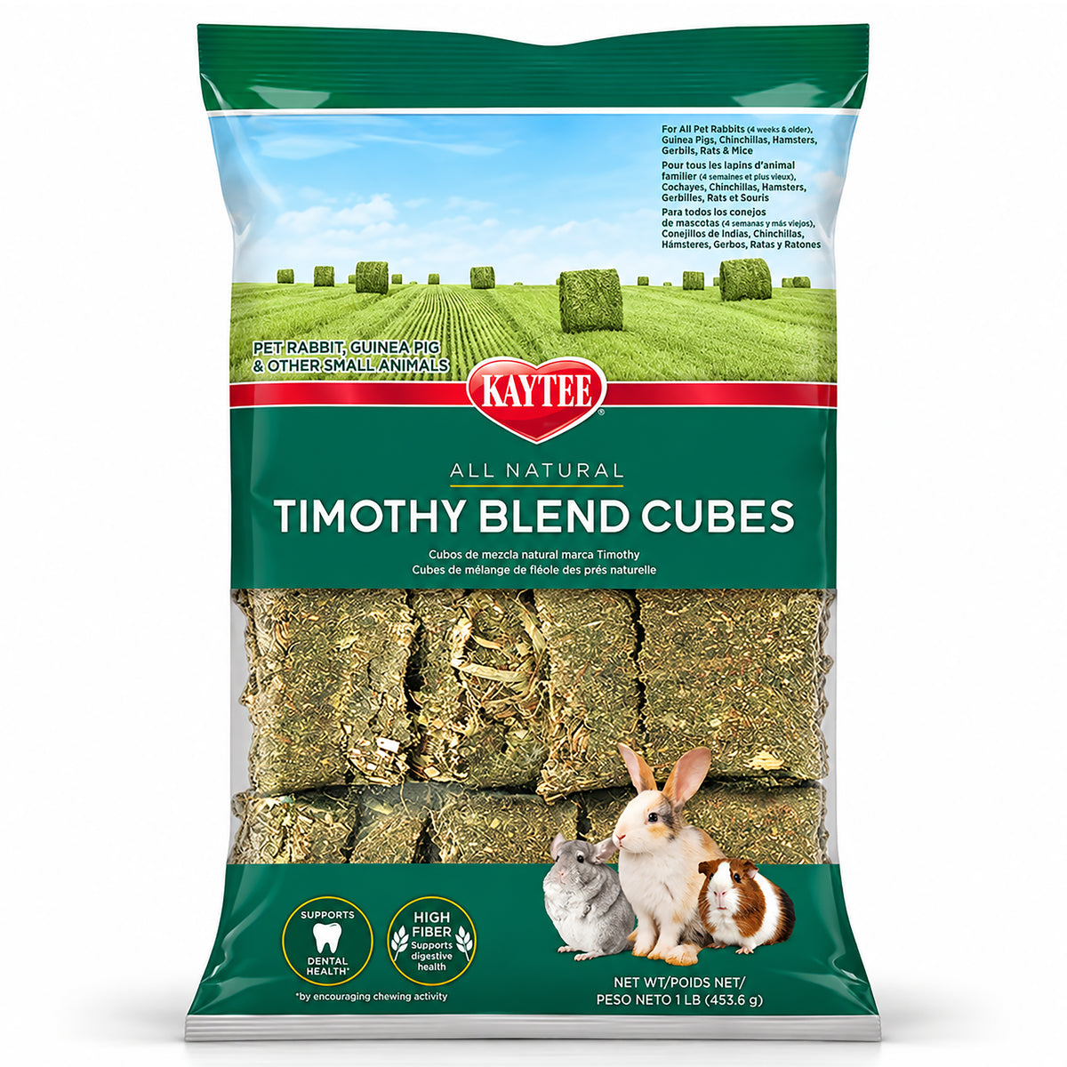 Front of Kaytee Timothy Hay Blend Cubes for Small Animals 1-lb