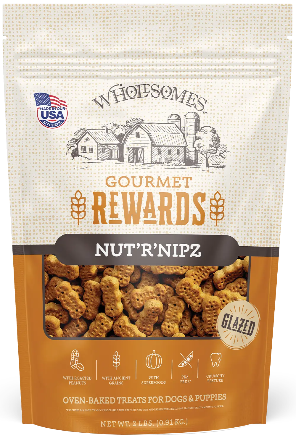 Wholesomes Gourmet Rewards Nut'R'Nipz Biscuits Oven-Baked Dog Treats Peanut Butter