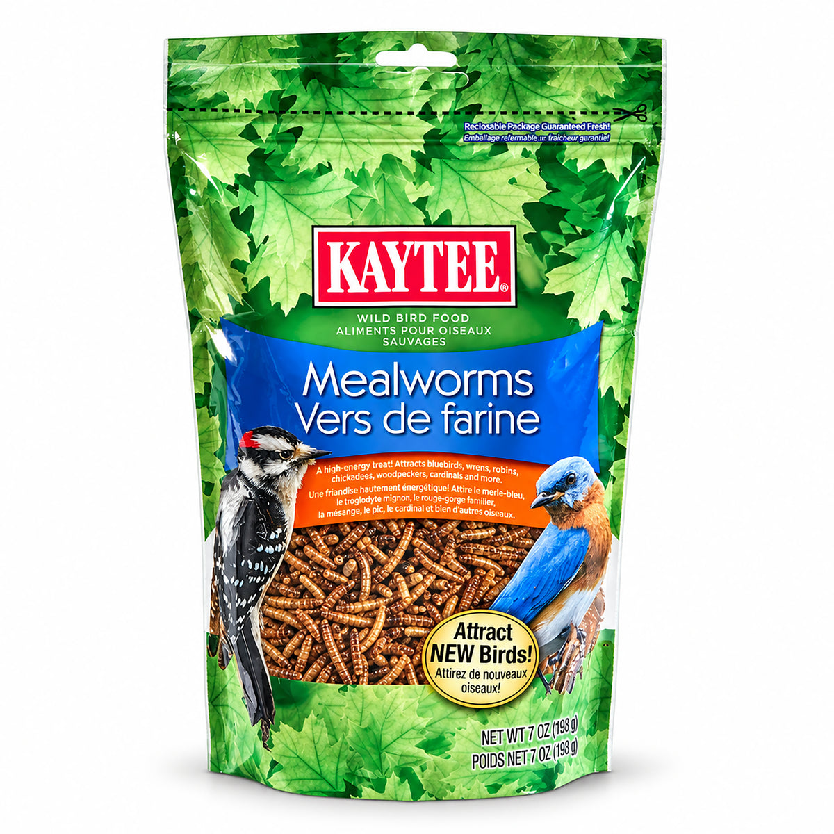 Front of Kaytee Mealworms Wild Bird Food & Chicken Treat 7-oz
