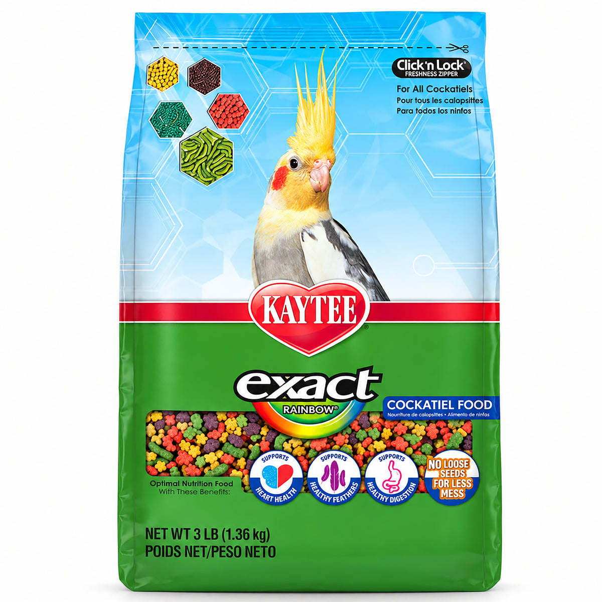 Front of Kaytee Exact Rainbow Cockatiel Food 3-lb