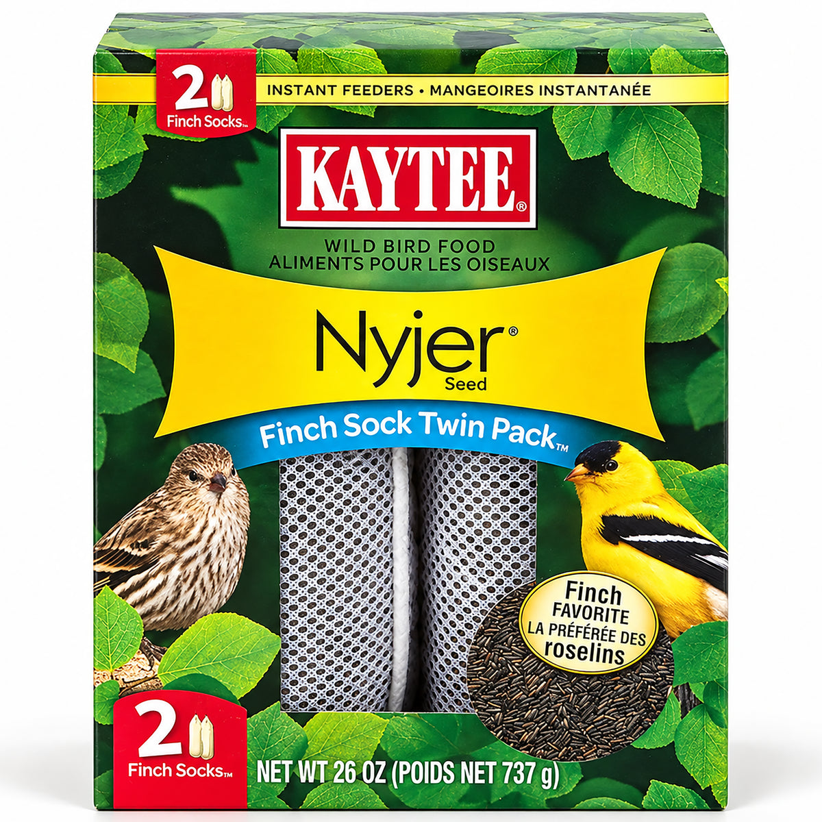 Front of Kaytee Nyjer Finch Sock Wild Bird Food Instant Feeder Twin Pack 26-oz