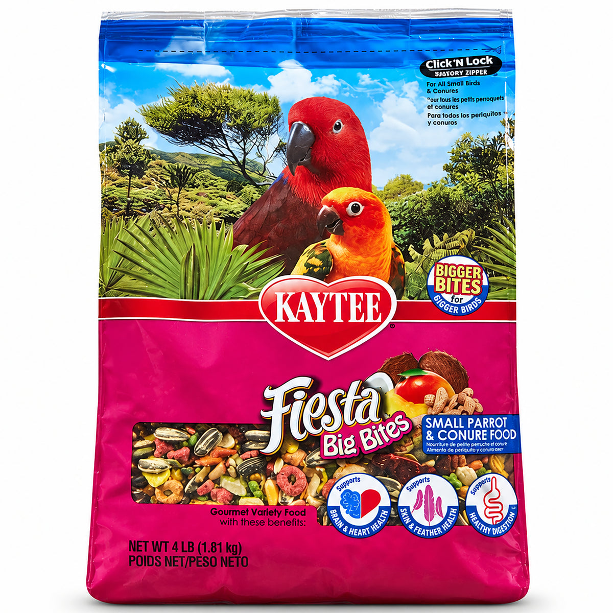 Front of Kaytee Fiesta Big Bites Parrot & Conure Food 4-lb