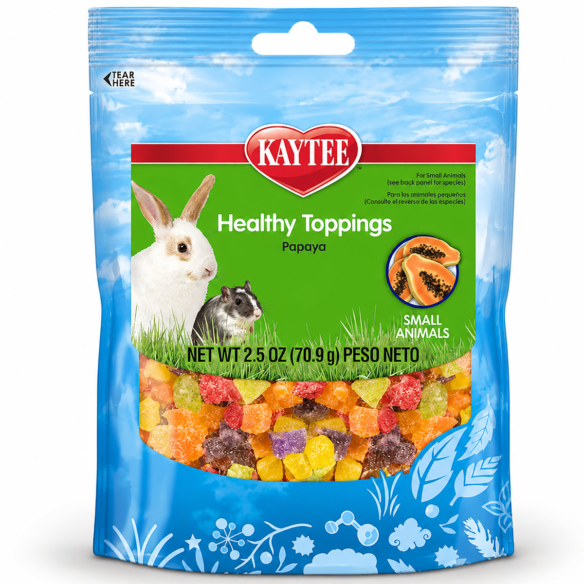 Front of Kaytee Healthy Toppings Papaya Treat for Small Animals 2.5-oz