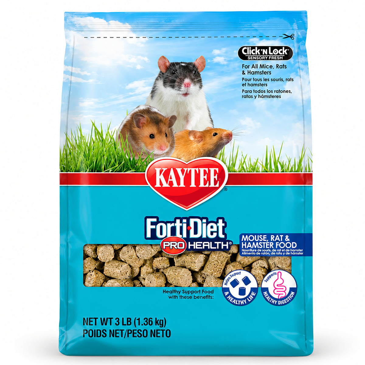 Front of Kaytee Forti-Diet Pro Health Mouse Rat & Hamster Food 3-lb
