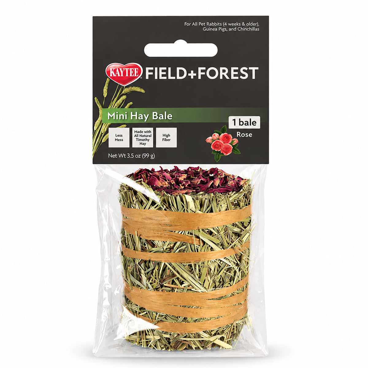 Front of Kaytee Field+Forest Mini Hay Bale Rose for Rabbits Guinea Pigs & Chinchillas 3.5-oz