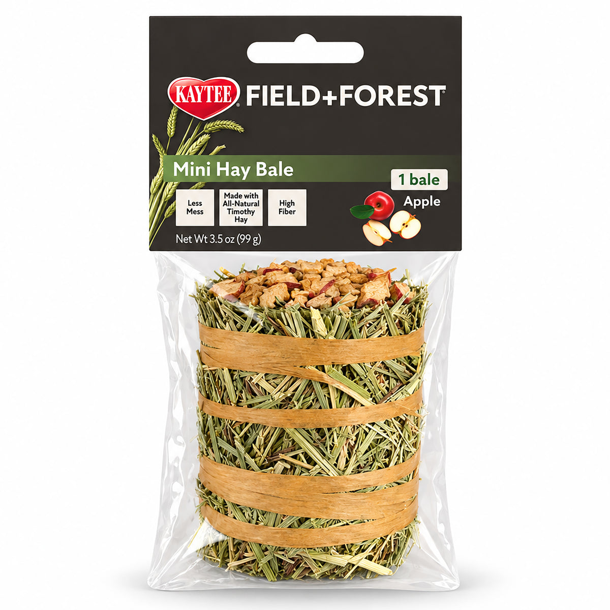 Front of Kaytee Field+Forest Mini Hay Bale Apple for Rabbits Guinea Pigs & Chinchillas 3.5-oz