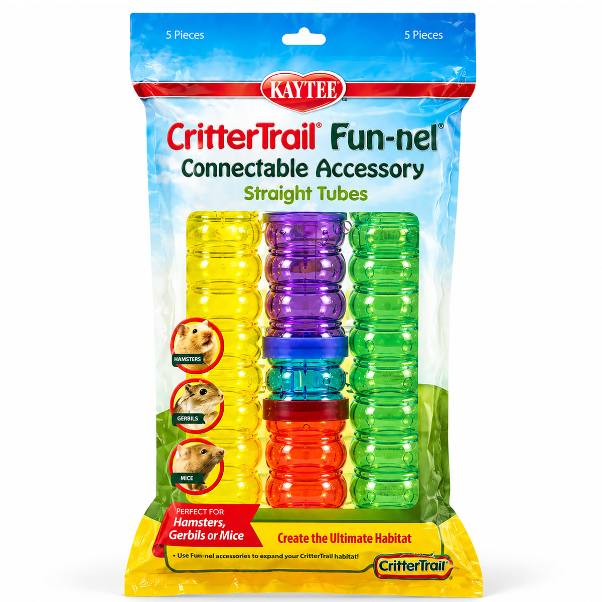 Front of Kaytee CritterTrail Fun-nels Value Pack Straight Tubes 5 Count