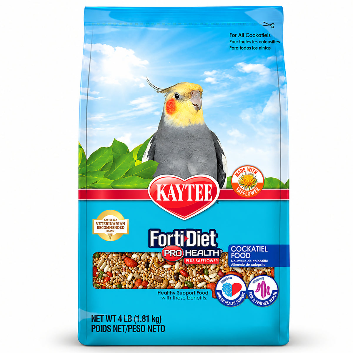 Front of Kaytee Forti-Diet Pro Health Cockatiel Food with Safflower 4-lb