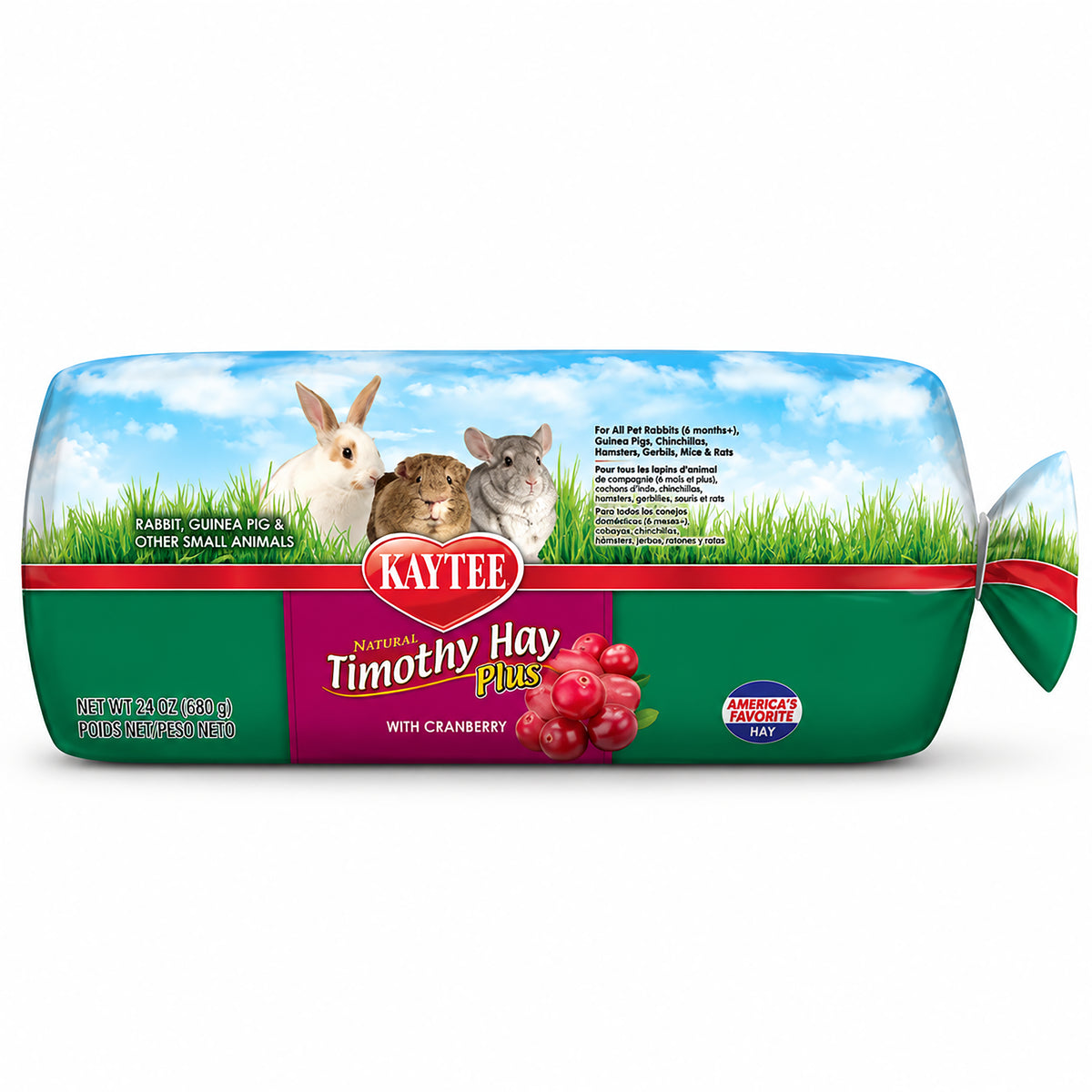 Front of Kaytee Timothy Hay Plus Cranberries for Small Animals 24-oz