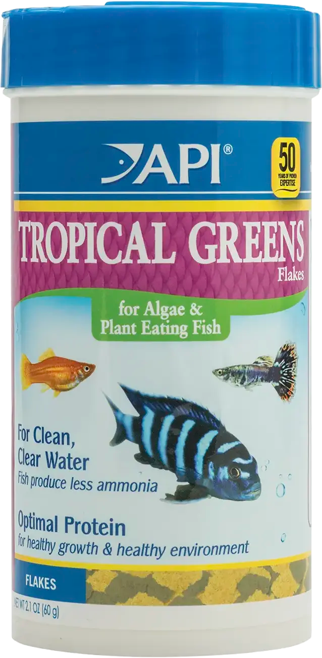 Front of API Tropical Greens Flakes Algae & Plant Eating Fish Food 2.1-oz