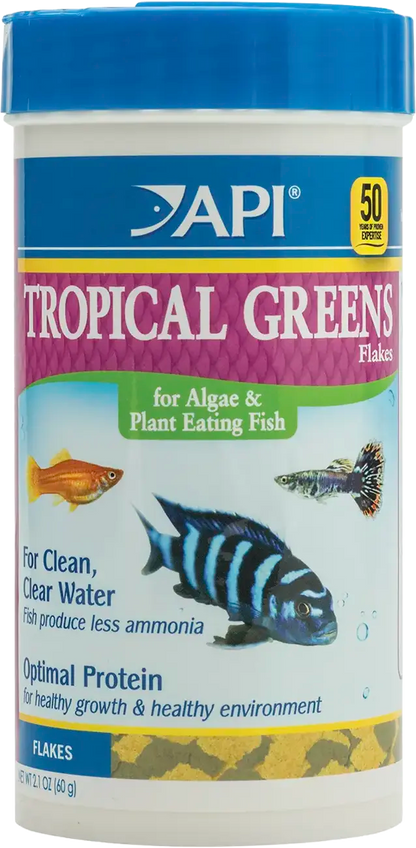 Front of API Tropical Greens Flakes Algae & Plant Eating Fish Food 2.1-oz