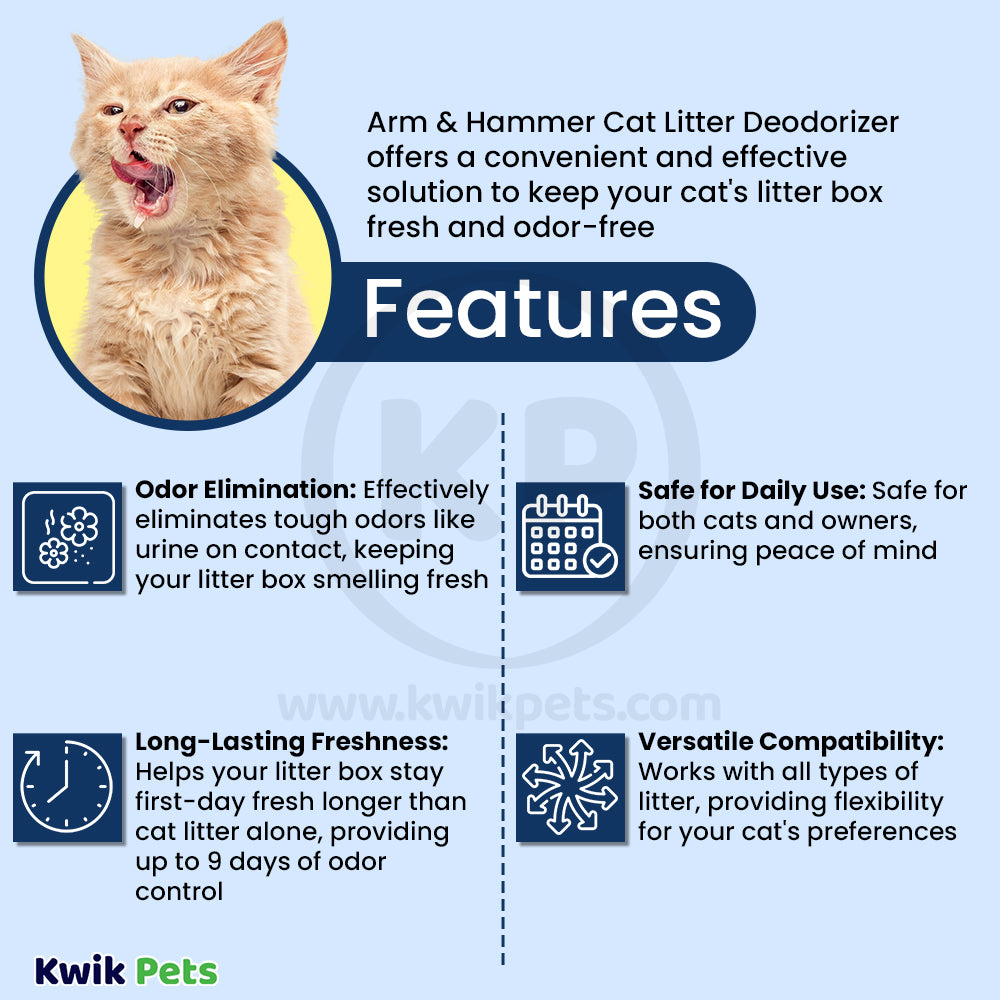 Features of Arm & Hammer Cat Litter Deodorizer with Baking Soda 20-oz