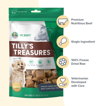 Features of Dr. Marty Tilly's Treasures Freeze-Dried Dog Treats Beef Liver 4-oz