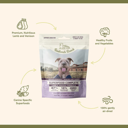 Features of Badlands Ranch Superfood Complete Air-Dried Dog Food Lamb & Venison 11.5-oz