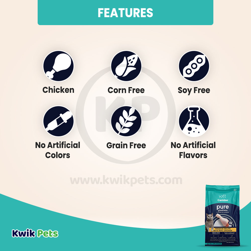 Features of CANIDAE Pure Goodness Grain-Free LID Dry Cat Food Elements Formula w/Chicken 5-lb