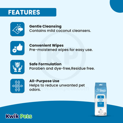 Features of TropiClean OxyMed Soothing All-Purpose Wipes for Dogs & Cats 50 Count
