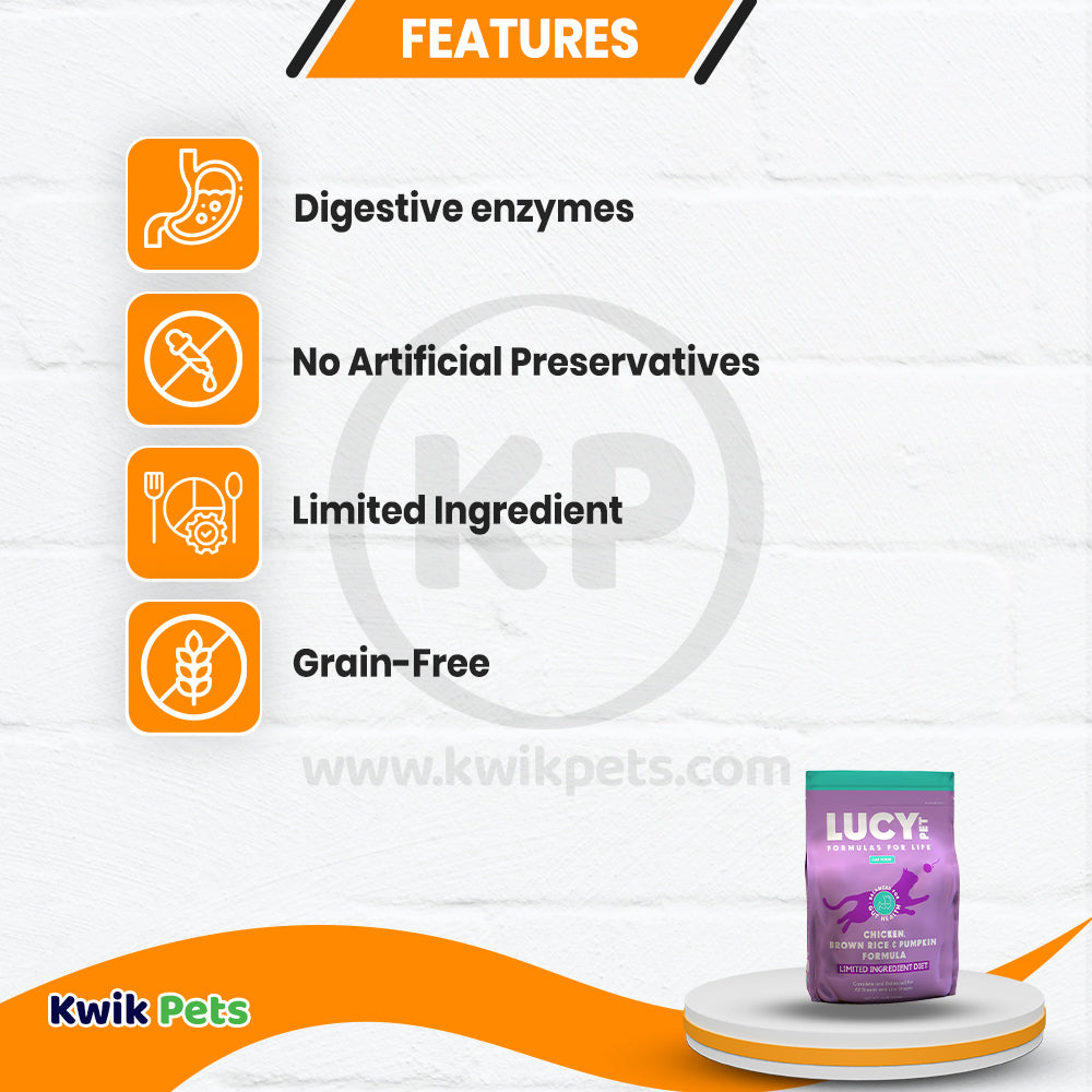 Features of Lucy Pet Products Formulas for Life Dry Cat Food Chicken Brown Rice & Pumpkin 4-lb