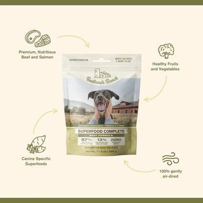 Badlands Ranch Superfood Complete Air-Dried Dog Food Beef 11.5-oz, Kwik Pets