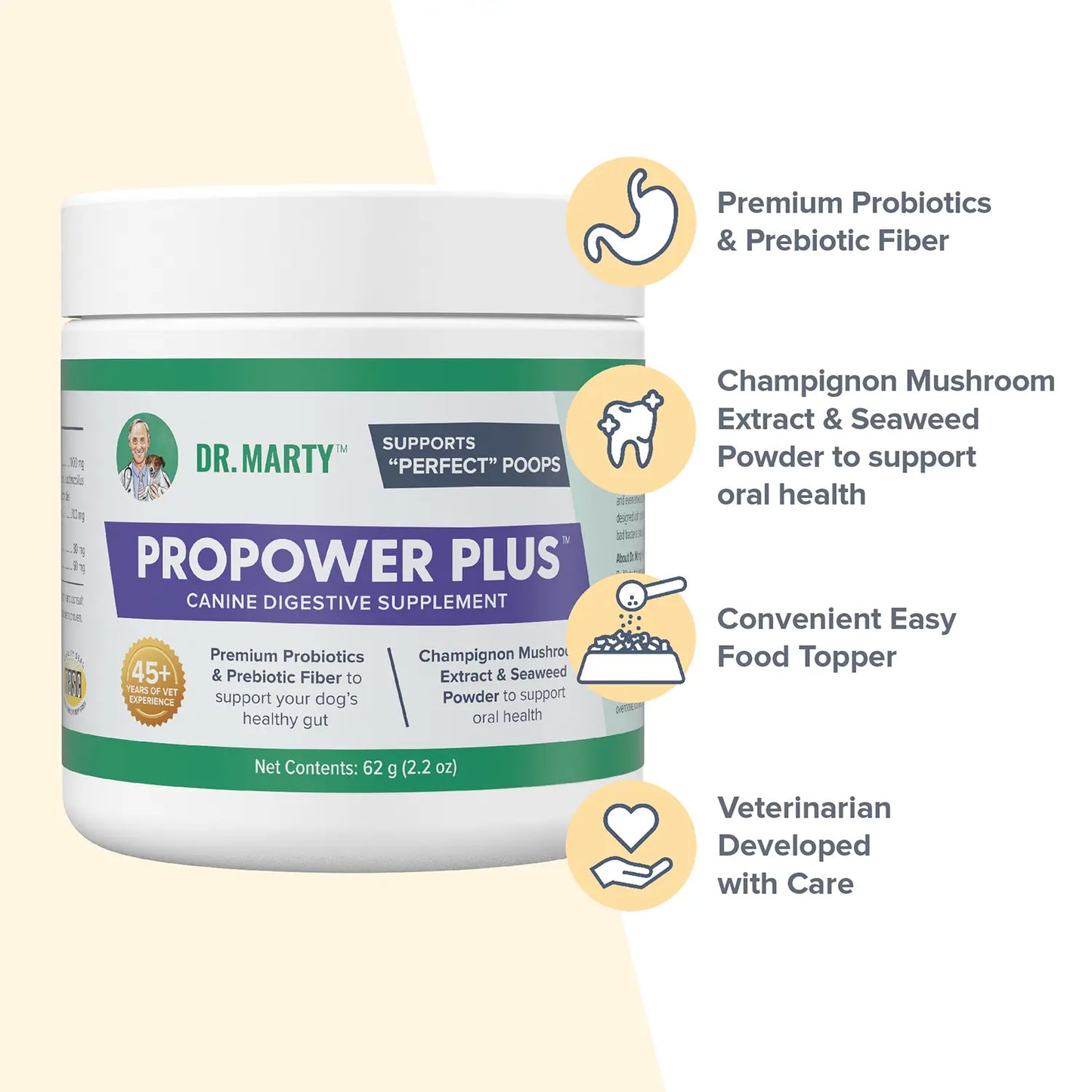 Features of Dr. Marty ProPower Plus Canine Digestive Supplements 2.2-oz