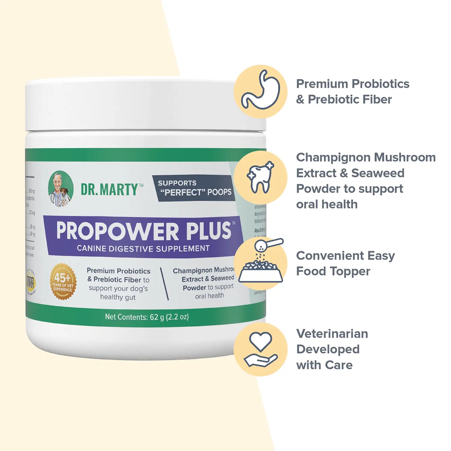 Features of Dr. Marty ProPower Plus Canine Digestive Supplements 2.2-oz