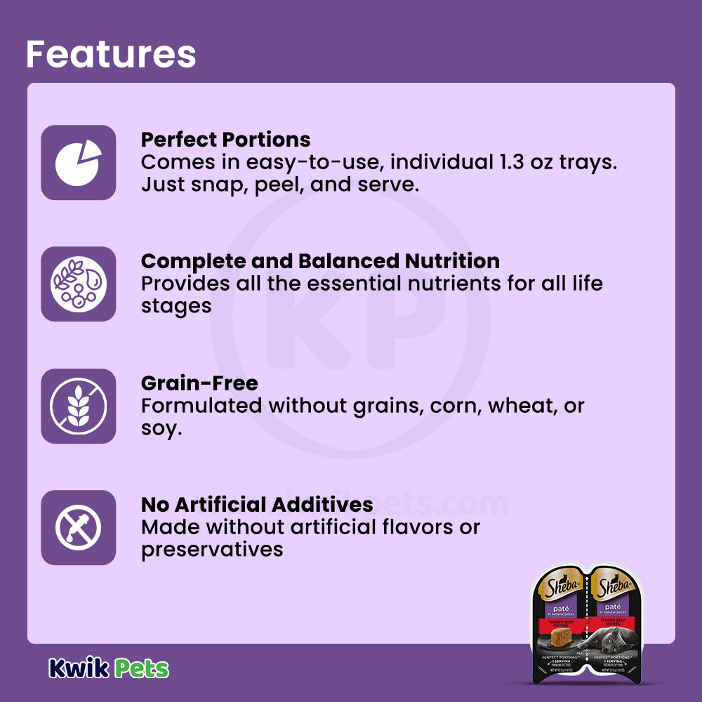 Features of Sheba Perfect Portions Pate Wet Cat Food Tender Beef 2.6-oz