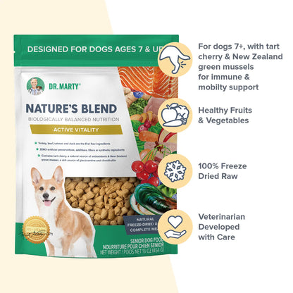 Features of Dr. Marty Nature's Blend Active Vitality Freeze-Dried Raw Senior Dog Food 16-oz