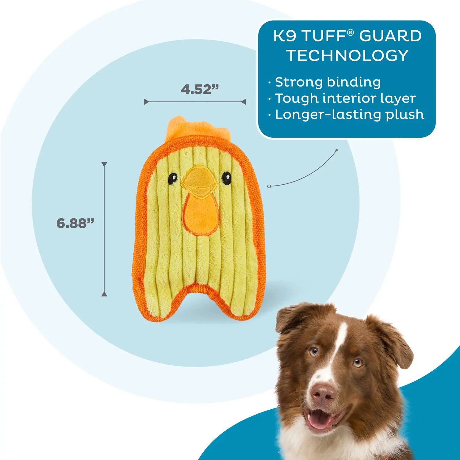 Features of Outward Hound Durablez Chick Squeaky Plush Dog Toy Yellow Extra Small