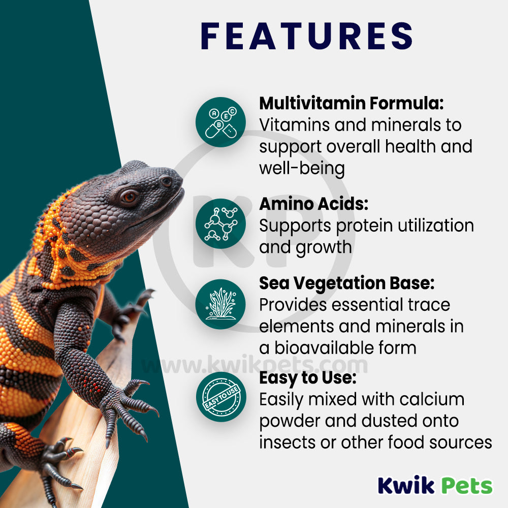Features of Rep-Cal Research Labs Herptivite with Beta Carotene Multivitamins Reptile Supplement 3.3-oz
