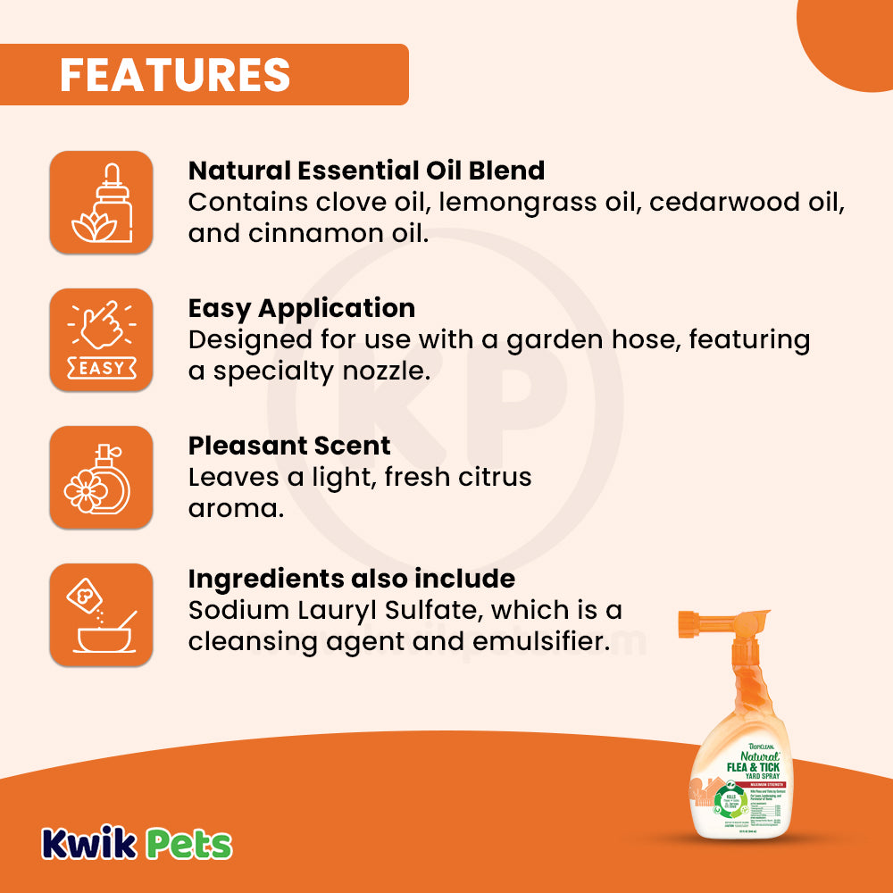 Features of TropiClean Natural Flea & Tick Maximum Strength Yard Spray 32-oz