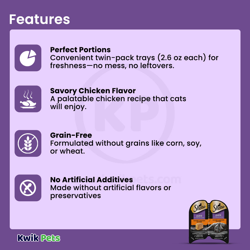Features of Sheba Perfect Portions Pate Wet Cat Food Savory Chicken 2.6-oz
