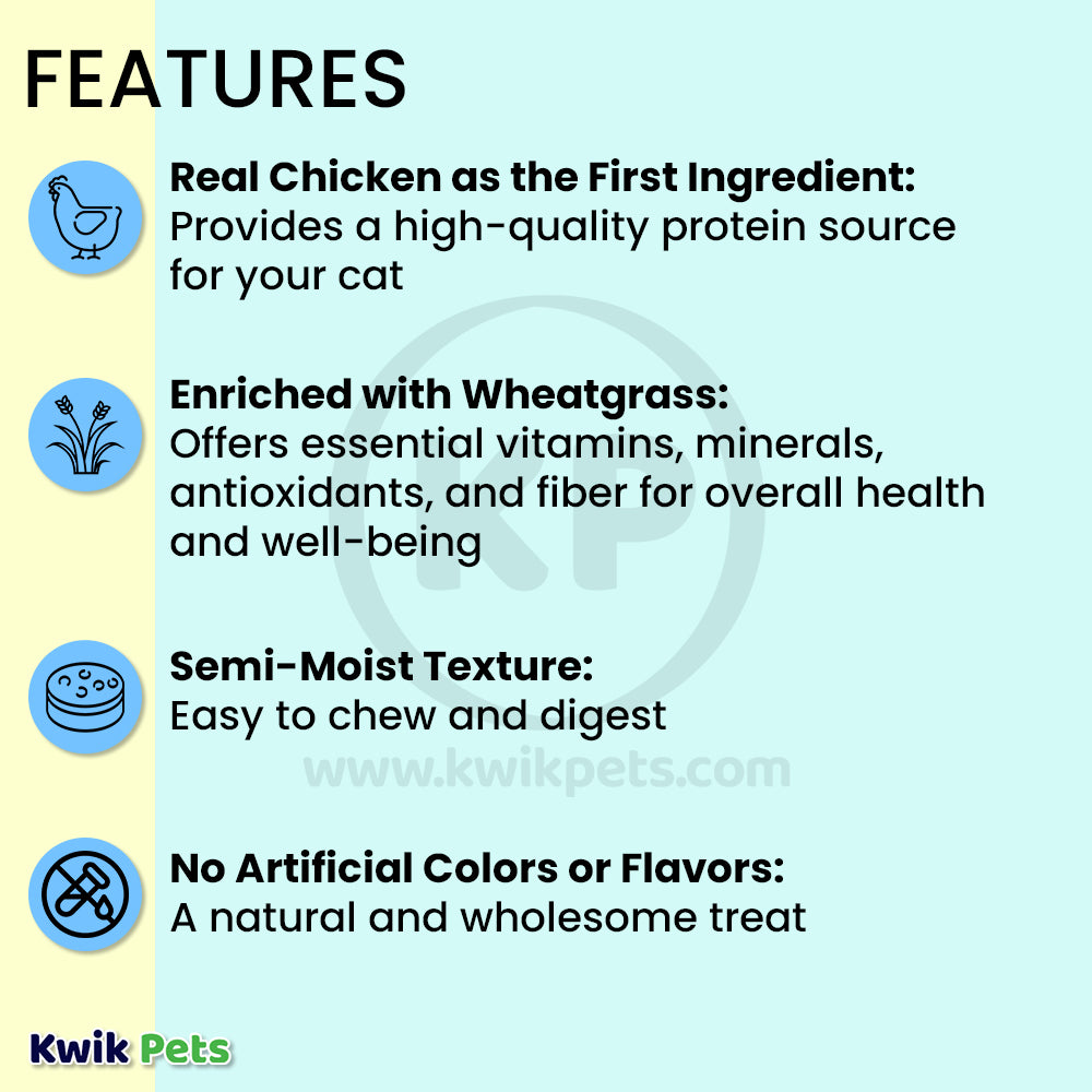 Features of Pet Greens Cat Craves Semi-Moist Soft-Chew Cat Treats Chicken 3-oz