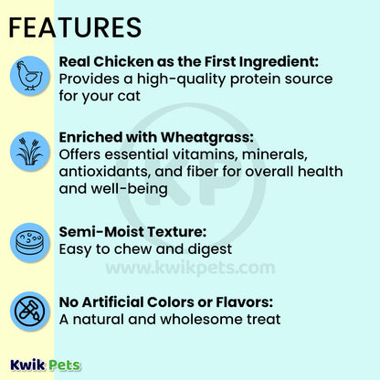 Features of Pet Greens Cat Craves Semi-Moist Soft-Chew Cat Treats Chicken 3-oz
