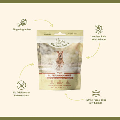 Features of Badlands Ranch Superfood Bites Freeze-Dried Raw Dog Treats Wild Salmon 4-oz
