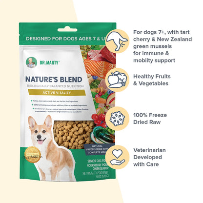 Features of Dr. Marty Nature's Blend Active Vitality Freeze-Dried Raw Senior Dog Food 6-oz