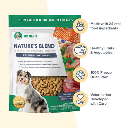 Features of Dr. Marty Nature's Blend Essential Wellness Freeze-Dried Raw Adult Dog Food 16-oz