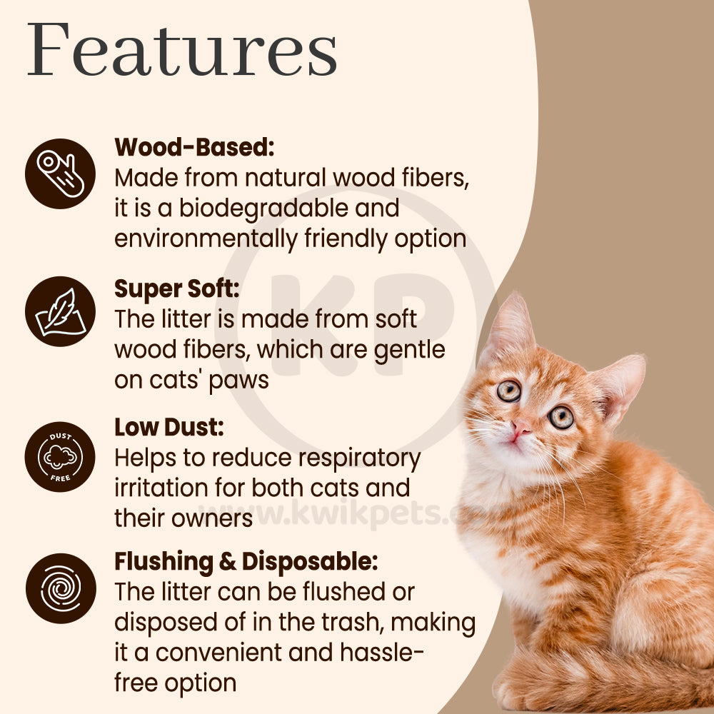Features of Okocat Super Soft Clumping Wood Cat Litter 10.6-lb