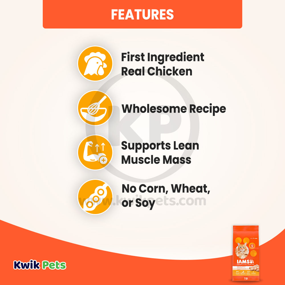 Features of IAMS Proactive Health Adult Dry Cat Food Chicken 7-lb