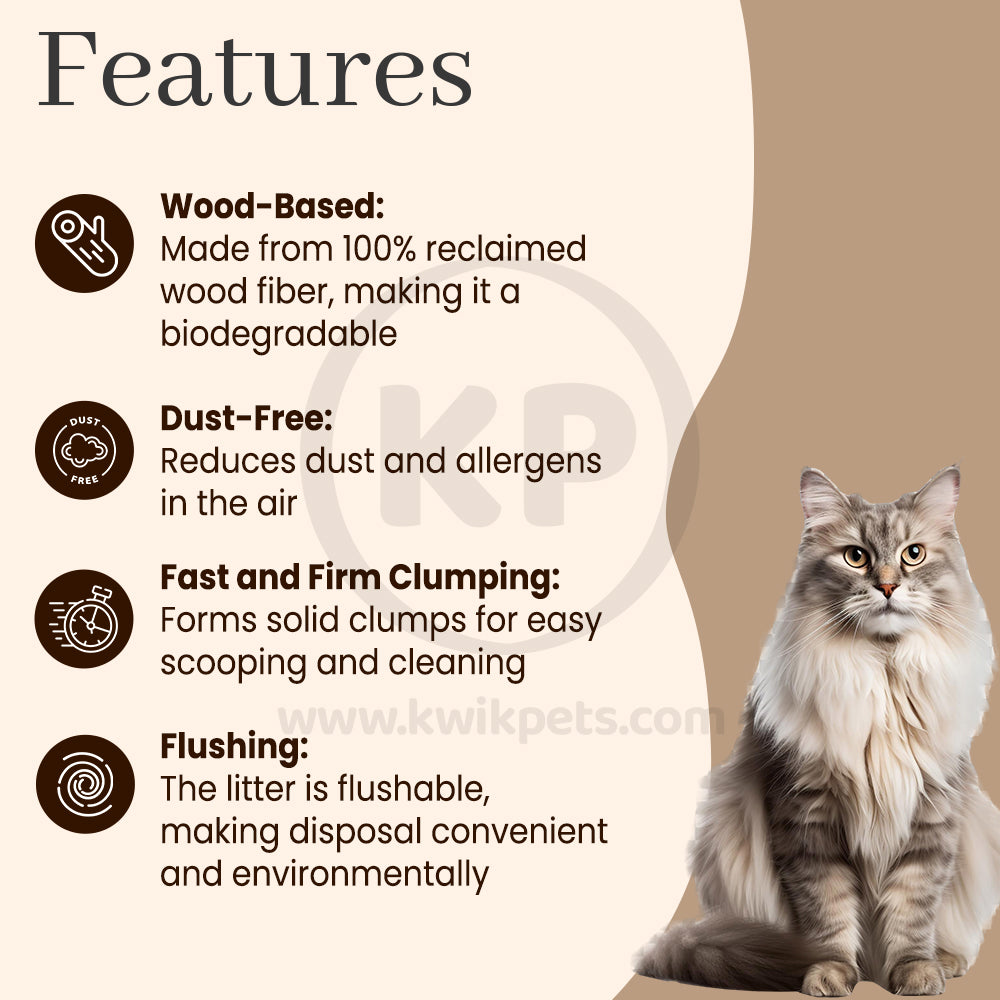 Features of Okocat Natural Wood Clumping Cat Litter 9.9-lb